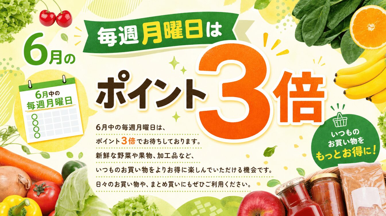 6月の毎週月曜日はポイント3倍
