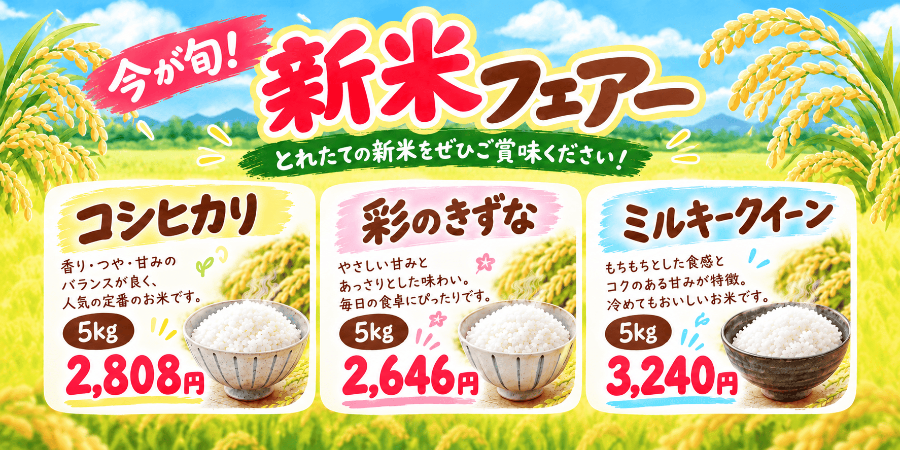 【新米フェア開催中！】旬のおいしさを食卓に！人気のお米3品をご紹介